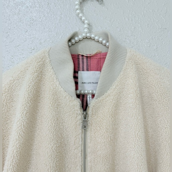 Avec Les Filles Women’s Beige Tan Full Zip Faux Fur Jacket Coat Size Large - Picture 4 of 11